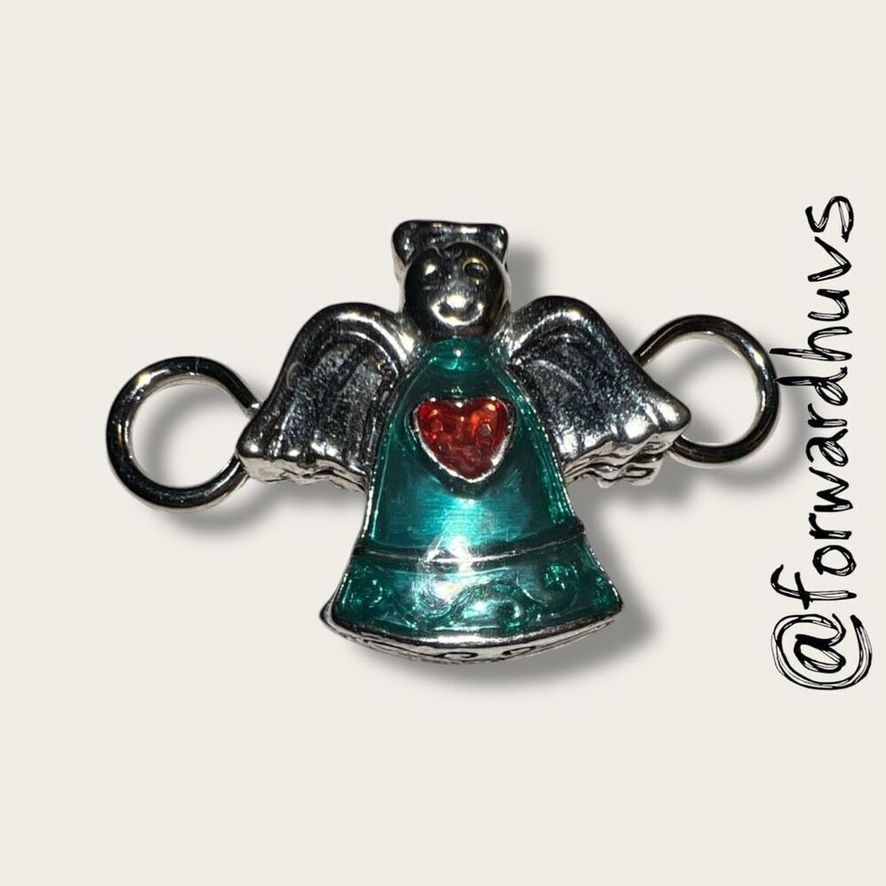 Bundle Sale 3 for $15 | Silver Tone Angel Charm – Green Enamel with Red Heart